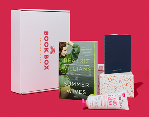 REAL SIMPLE Book Box display with The Summer Wives book, notebook, and hand creme