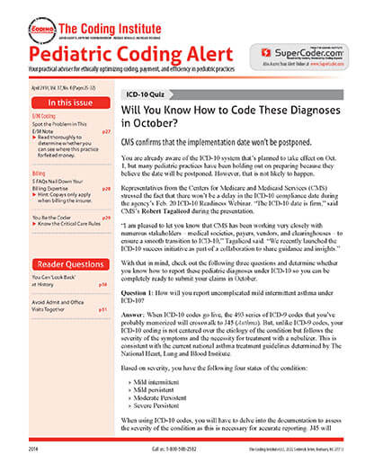 Latest issue of Pediatric Coding Alert Magazine