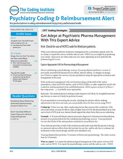 Psychiatry Coding & Reimbursement Alert Magazine Subscription Discount ...